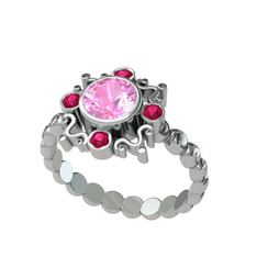 Aidara Vintage Yüzük - Pembe kuvars ve rodolit garnet 14 ayar beyaz altın yüzük #10yuk8b