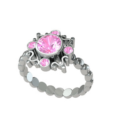 Aidara Vintage Yüzük - Pembe kuvars 18 ayar beyaz altın yüzük #114f217