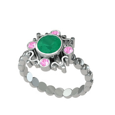Aidara Vintage Yüzük - Kök zümrüt ve pembe kuvars 14 ayar beyaz altın yüzük #11gjnro