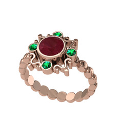 Aidara Vintage Yüzük - Kök yakut ve yeşil kuvars 14 ayar rose altın yüzük #11vjkgc