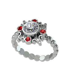 Beyaz zirkon ve garnet 14 ayar beyaz altın yüzük