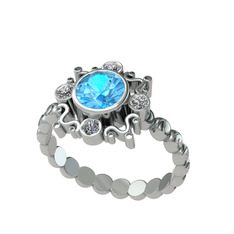 Aidara Vintage Yüzük - Akuamarin ve elmas 18 ayar beyaz altın yüzük (0.24 karat) #12qxutr