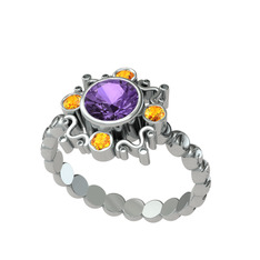 Aidara Vintage Yüzük - Ametist ve sitrin 8 ayar beyaz altın yüzük #12srqd2