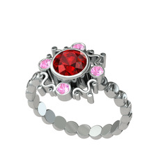 Garnet ve pembe kuvars 8 ayar beyaz altın yüzük