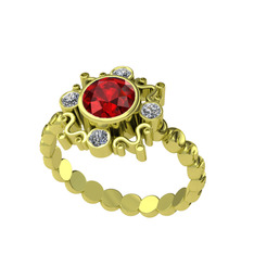 Garnet ve elmas 18 ayar altın yüzük (0.24 karat)