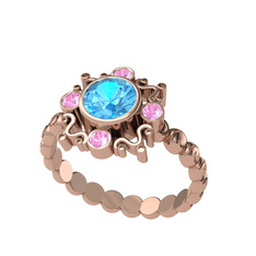 Aidara Vintage Yüzük - Akuamarin ve pembe kuvars 18 ayar rose altın yüzük #143bit3