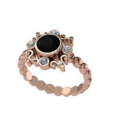 Siyah zirkon ve swarovski 14 ayar rose altın yüzük