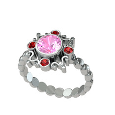 Pembe kuvars ve garnet 8 ayar beyaz altın yüzük