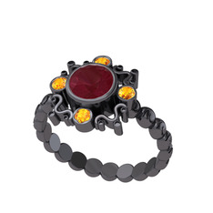 Aidara Vintage Yüzük - Kök yakut ve sitrin 925 ayar siyah rodyum kaplama gümüş yüzük #14ejqws