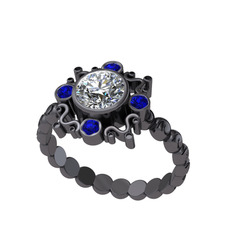 Aidara Vintage Yüzük - Swarovski ve lab safir 925 ayar siyah rodyum kaplama gümüş yüzük #14yq1hf