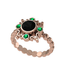 Siyah zirkon ve yeşil kuvars 14 ayar rose altın yüzük
