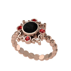 Siyah zirkon ve garnet 14 ayar rose altın yüzük
