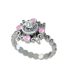 Aidara Vintage Yüzük - Swarovski ve pembe kuvars 14 ayar beyaz altın yüzük #15suw0w