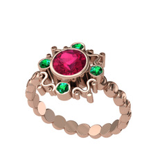Rodolit garnet ve yeşil kuvars 14 ayar rose altın yüzük