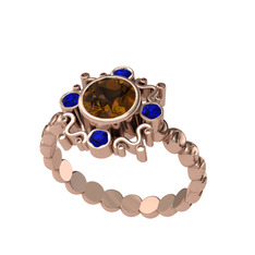 Aidara Vintage Yüzük - Dumanlı kuvars ve lab safir 8 ayar rose altın yüzük #161mnsr