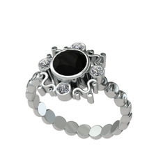 Aidara Vintage Yüzük - Siyah zirkon ve swarovski 8 ayar beyaz altın yüzük #1666zr0
