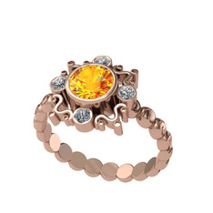 Aidara Vintage Yüzük - Sitrin ve pırlanta 18 ayar rose altın yüzük (0.24 karat) #16pzby0