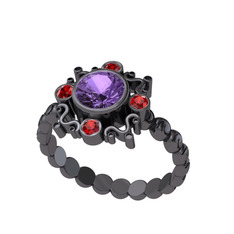 Aidara Vintage Yüzük - Ametist ve garnet 925 ayar siyah rodyum kaplama gümüş yüzük #1736d70
