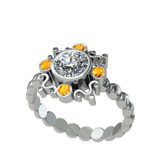 Aidara Vintage Yüzük - Swarovski ve sitrin 925 ayar gümüş yüzük #17pst75