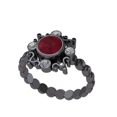 Aidara Vintage Yüzük - Kök yakut ve swarovski 925 ayar siyah rodyum kaplama gümüş yüzük #18z6elz