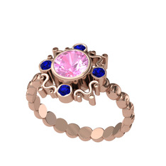 Aidara Vintage Yüzük - Pembe kuvars ve lab safir 8 ayar rose altın yüzük #191inuo