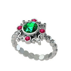 Aidara Vintage Yüzük - Yeşil kuvars ve rodolit garnet 18 ayar beyaz altın yüzük #19dmj23