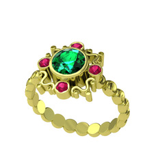 Aidara Vintage Yüzük - Yeşil kuvars ve rodolit garnet 14 ayar altın yüzük #19qyleq