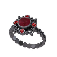 Kök yakut ve garnet 925 ayar siyah rodyum kaplama gümüş yüzük