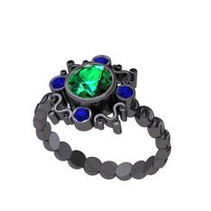 Aidara Vintage Yüzük - Yeşil kuvars ve lab safir 925 ayar siyah rodyum kaplama gümüş yüzük #1a72f94