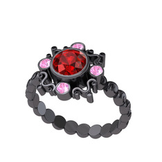 Aidara Vintage Yüzük - Garnet ve pembe kuvars 925 ayar siyah rodyum kaplama gümüş yüzük #1ayop9x