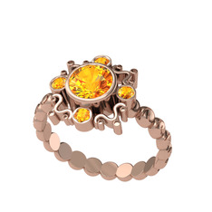 Aidara Vintage Yüzük - Sitrin 925 ayar rose altın kaplama gümüş yüzük #1e0atiz