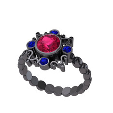 Aidara Vintage Yüzük - Rodolit garnet ve lab safir 925 ayar siyah rodyum kaplama gümüş yüzük #1eewcxd