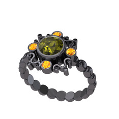 Aidara Vintage Yüzük - Peridot ve sitrin 925 ayar siyah rodyum kaplama gümüş yüzük #1ek5gw0
