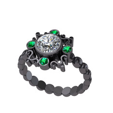 Aidara Vintage Yüzük - Swarovski ve yeşil kuvars 925 ayar siyah rodyum kaplama gümüş yüzük #1elisqp