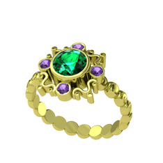 Yeşil kuvars ve ametist 8 ayar altın yüzük