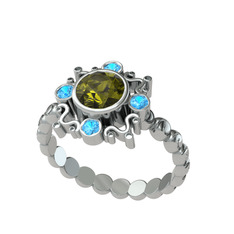 Aidara Vintage Yüzük - Peridot ve akuamarin 8 ayar beyaz altın yüzük #1eu0gq6