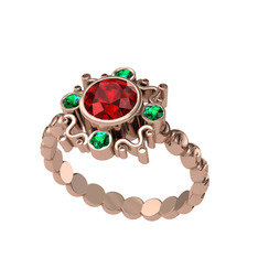 Garnet ve yeşil kuvars 18 ayar rose altın yüzük
