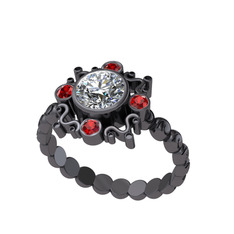 Aidara Vintage Yüzük - Beyaz zirkon ve garnet 925 ayar siyah rodyum kaplama gümüş yüzük #1h1snyb