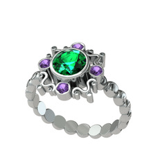 Aidara Vintage Yüzük - Yeşil kuvars ve ametist 925 ayar gümüş yüzük #1h7czdf