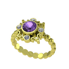Aidara Vintage Yüzük - Ametist ve elmas 14 ayar altın yüzük (0.24 karat) #1hdpqyb
