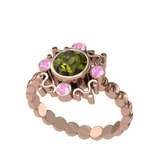 Aidara Vintage Yüzük - Peridot ve pembe kuvars 18 ayar rose altın yüzük #1ilsk5x