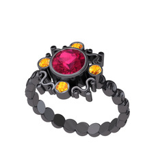 Aidara Vintage Yüzük - Rodolit garnet ve sitrin 925 ayar siyah rodyum kaplama gümüş yüzük #1ipkhsu
