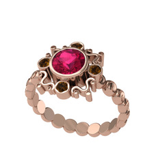Aidara Vintage Yüzük - Rodolit garnet ve dumanlı kuvars 14 ayar rose altın yüzük #1iqqyh0