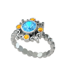 Aidara Vintage Yüzük - Akuamarin ve sitrin 8 ayar beyaz altın yüzük #1jcnx77