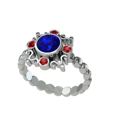 Lab safir ve garnet 14 ayar beyaz altın yüzük