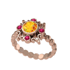 Aidara Vintage Yüzük - Sitrin ve rodolit garnet 8 ayar rose altın yüzük #1ll88o5