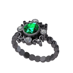 Aidara Vintage Yüzük - Yeşil kuvars ve pırlanta 925 ayar siyah rodyum kaplama gümüş yüzük (0.24 karat) #1lq56tz