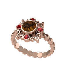 Dumanlı kuvars ve garnet 8 ayar rose altın yüzük