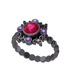Aidara Vintage Yüzük - Rodolit garnet ve ametist 925 ayar siyah rodyum kaplama gümüş yüzük #1mh2icn