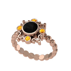 Aidara Vintage Yüzük - Siyah zirkon ve sitrin 8 ayar rose altın yüzük #1moi4bl